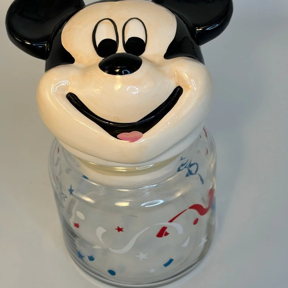 Disney&Co.‎ Mickey Mouse Glass Jar/Canister with Lid made By Anchor/16oz